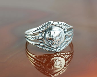 Anillo de plata con moneda de Atenea, anillo de Atenea, anillo con moneda antigua, anillo griego, joyería con moneda, anillo con moneda antigua, anillo bohemio, anillo bohemio