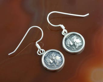 Athena coin silver earrings, Athena earrings, antique earrings, greek jewelry, coin earrings, greek earrings, boho earrings, disc earrings