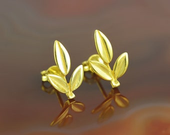 olive leaf golden stud earrings, leaf earrings, leaves earrings, dainty earrings, greek earrings, bridesmaid earrings, leaf stud earrings