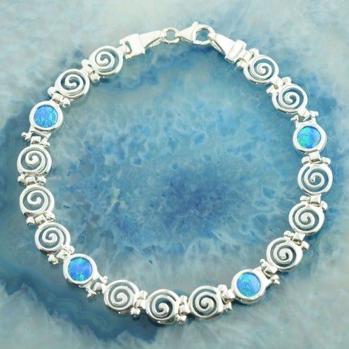 Bracelet spirale en argent opale bleue, bracelet opale, bracelet grec, bracelet spirale, bijoux grecs, bijoux opale, cadeau d'anniversaire pour femme