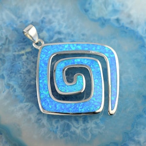 Greek Key opal silver pendant, Greek Key pendant, blue opal pendant, blue opal necklace, Greek Key necklace, anniversary gift for wife