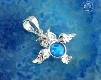 Eule blau Opal Silber Anhänger, Eule Anhänger, Eule Halskette, Opal Anhänger, Eule, Opal Halskette, griechische Anhänger, griechischen Schmuck, Opal Schmuck
