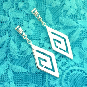 Greek Key silver earrings, Greek earrings, Greek jewelry, anniversary gift for wife, Greek Key earrings, gift for girlfriend, mother&#39;s gift