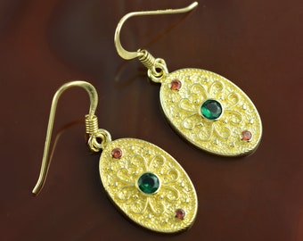 Byzantine golden earrings with zircons, Byzantine earrings, Byzantine jewelry, Greek earrings, antique earrings, anniversary gift for wife