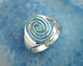 spiral blue opal silver ring, opal ring, Greek ring, Greek jewelry, blue opal ring, anniversary gift for wife, mothers day gift, womens ring