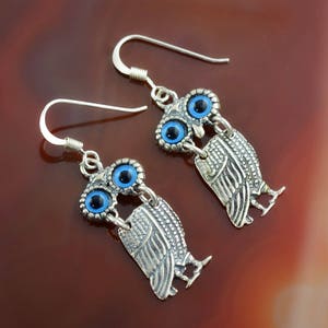 owl silver earrings, owls earrings, owl earrings, greek earrings, greek jewelry, Athena earrings, antique earrings, boho earrings, wise owl