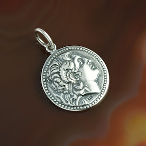 Alexander de Grote zilveren ketting, antieke munthanger, muntketting, herenketting, herenketting, Griekse sieraden, antieke ketting, munt