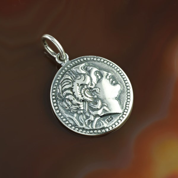Alexander the Great silver necklace, antique coin pendant, coin necklace, mens necklace, man necklace, greek jewelry, antique necklace, coin