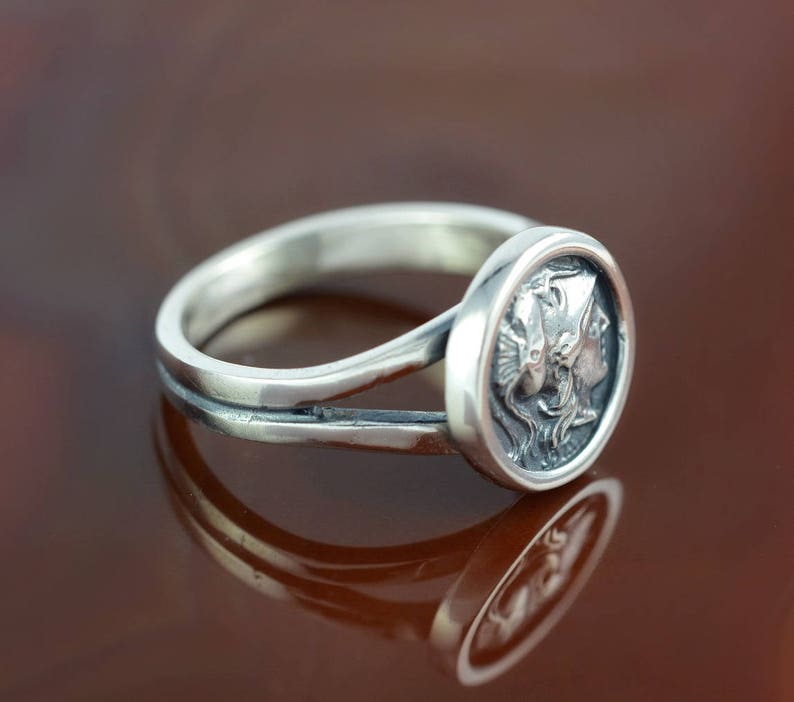 ancient greek coin silver ring Athena ring antique coin ring greek ring greek jewelry coin ring antique ring boho ring bohemian ring Athena image 2