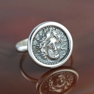 Apollo silver ring, Apollo ring, Apollo coin ring, Helios ring, mens ring, men&#39;s ring, greek jewelry, mens jewelry, gift for musician