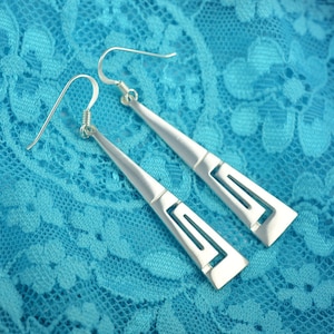greek key silver dangle earrings, greek earrings, greek jewelry, greek key earrings, greek key jewelry, anniversary gift, gift for wife