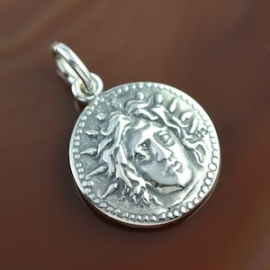 Colgante de plata de Apolo, collar de Apolo, colgante de moneda de Apolo, colgante para hombre, collar para hombre, joyería griega, collar de monedas, regalo para músico