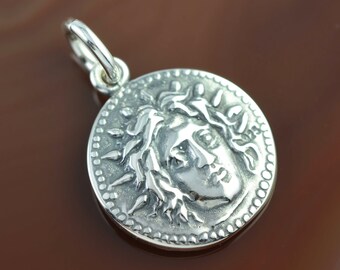 Apollo silver pendant, Apollo necklace, Apollo coin pendant, mens pendant, mens necklace, greek jewelry, coin necklace, gift for musician