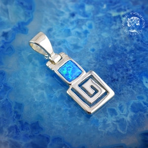 greek key opal silver pendant, greek key pendant, opal pendant, opal necklace, greek necklace, greek jewelry, opal jewelry, gift for wife