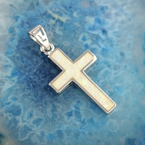 white opal silver cross pendant, silver cross, white opal cross necklace, cross with opal, cross pendant, Christian gift, gift for Christian