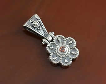 Byzantine flower silver pendant with red zircon, Byzantine pendant, Byzantine necklace, flower pendant, antique necklace, gift for wife
