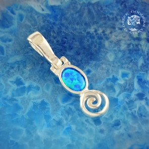blau Opal Spirale Silber Anhänger, Spirale Anhänger, Opal Anhänger, Opal Halskette, griechische Anhänger, griechische Halskette, griechischen Schmuck, zierliche Halskette