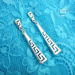 greek key silver dangle earrings, silver earrings, greek earrings, greek jewelry, greek key earrings, greek key jewelry, gift for wife