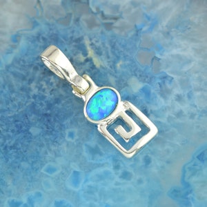 Greek Key blue opal silver pendant, blue opal pendant, Greek Key pendant, Greek necklace, opal necklace, Greek pendant, Greek jewelry