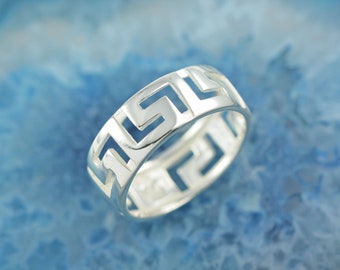 greek key silver ring, greek ring, statement ring, silver ring, greek key ring, greek jewelry, greek key jewelry, gift for wife, women gift