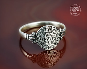 Phaistos Disc silver ring, coin ring, boho ring, bohemian ring, antique jewelry, bohemian jewelry, greek ring, greek jewelry, boho jewelry