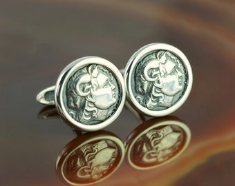 Alexander the Great silver cufflinks, coin cufflinks, silver cufflinks, cuff links, mens jewelry, gift for men, mens gift, antique coin