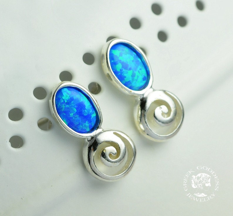 Opal Spiral Silver Stud Earrings Spiral Earrings Opal Etsy