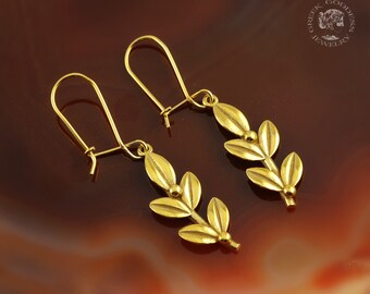 olive leaf golden dangle earrings, bridal earrings, olive leaf earrings, leaves earrings, laurel earrings, greek jewelry, bridesmaids gifts