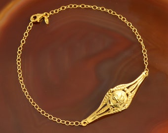 Athena coin golden chain bracelet, Athena bracelet, coin bracelet, olive leaf bracelet, disc bracelet, antique coin bracelet, boho bracelet