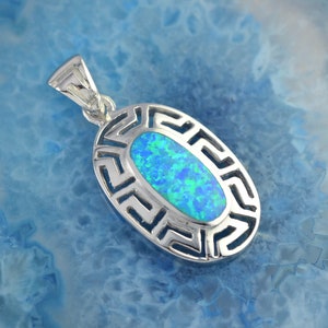 greek key blue opal silver pendant, greek key necklace, opal necklace, opal pendant, greek jewelry, opal jewelry, anniversary gift