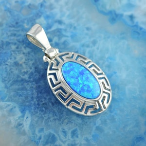 greek key opal silver pendant, greek pendant, opal pendant, greek jewelry, opal jewelry, greek opal necklace, anniversary gift for wife