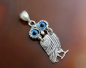 uggla silverhänge, ugglahänge, ugglahalsband, silveruggla, grekiskt hänge, Athenahänge, grekiska smycken, ugglesmycken, boho halsband
