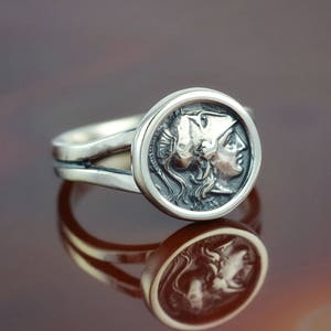 ancient greek coin silver ring Athena ring antique coin ring greek ring greek jewelry coin ring antique ring boho ring bohemian ring Athena image 1