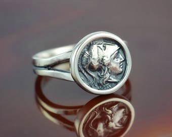 ancient greek coin silver ring Athena ring antique coin ring greek ring greek jewelry coin ring antique ring boho ring bohemian ring Athena