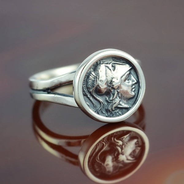 ancient greek coin silver ring Athena ring antique coin ring greek ring greek jewelry coin ring antique ring boho ring bohemian ring Athena