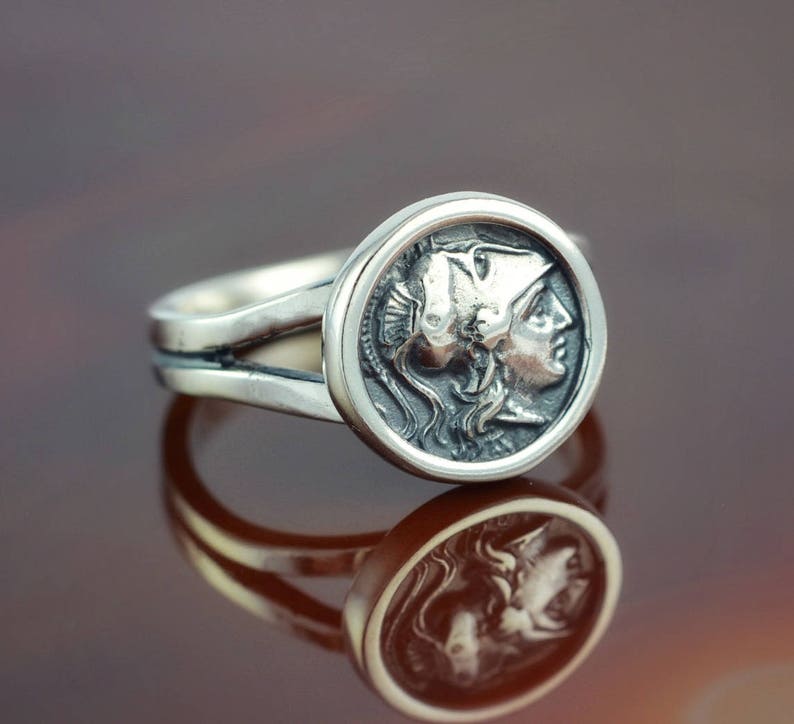 ancient greek coin silver ring Athena ring antique coin ring greek ring greek jewelry coin ring antique ring boho ring bohemian ring Athena image 1