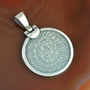 Phaistos Disc silver pendant, Phaistos Disc pendant, Phaistos necklace, antique coin pendant, coin necklace, Greek jewelry, bohemian pendant