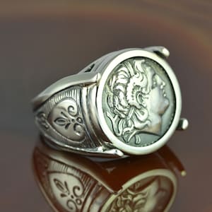 Alexander the Great silver ring, antique coin ring, ancient greek coin ring, Alexander ring, mens ring, mens jewelry, mens gift,warrior ring