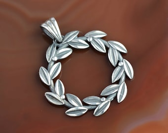 olive leaf silver pendant, wreath pendant, olive leaf pendant, laurel pendant, leaf necklace, greek pendant, greek jewelry, bridesmaids gift