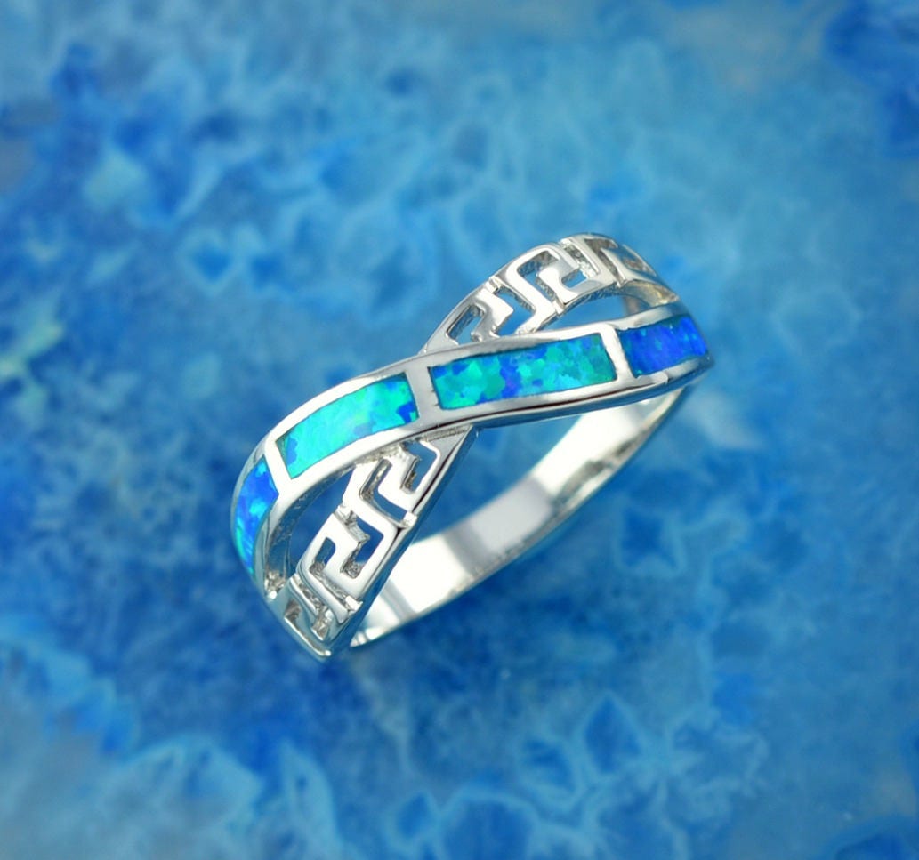 Greek Key Opal Silver Ring Opal Ring Greek Ring Greek - Etsy