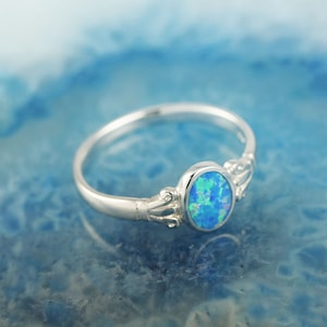 blue opal silver ring, opal ring, Greek ring, dainty ring, Greek jewelry, blue opal ring, opal jewelry, anniversary gift, gift for wife