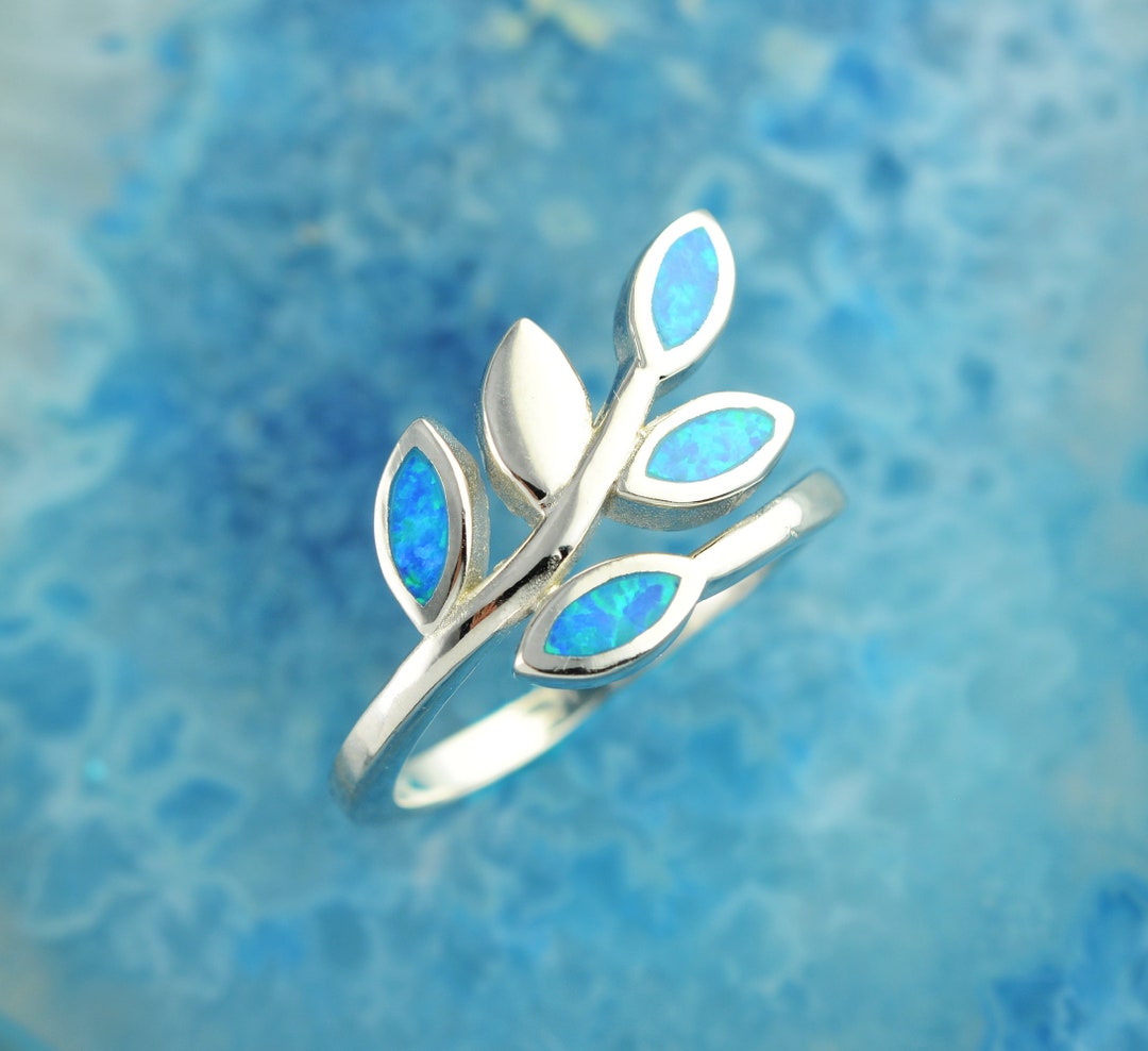 Anillo de plata de ópalo de hoja de olivo anillo de hoja de Etsy España