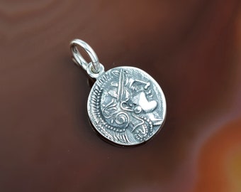 Colgante de plata de Atenea, colgante de Atenea, colgante de moneda antigua, colgante de moneda, colgante de moneda griega, collar de monedas, moneda antigua, moneda antigua