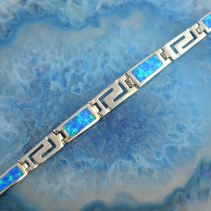 Griekse sleutel blauwe opaal zilveren armband, blauwe opaal armband, Griekse sleutel armband, Griekse armband, Griekse sieraden, jubileumcadeau voor vrouw