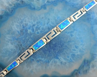greek key blue opal silver bracelet, blue opal bracelet, greek key bracelet, greek bracelet, greek jewelry, anniversary gift for wife