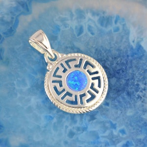 greek key opal silver pendant, greek key pendant, opal pendant, opal necklace, greek jewelry, opal jewelry, greek key necklace, gift for her