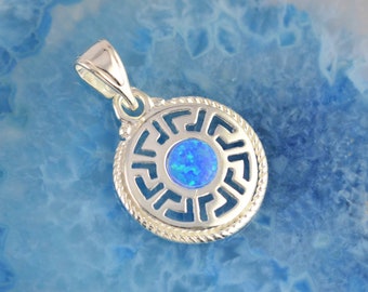 pendentif en argent opale clé grecque, pendentif clé grecque, pendentif opale, collier d'opale, bijoux grecs, bijoux d'opale, collier clé grecque, cadeau pour elle