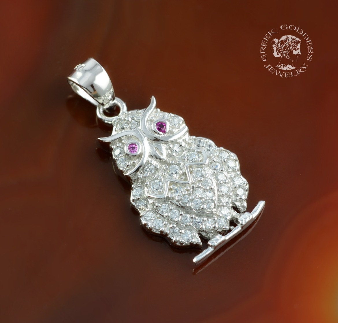 owl zircon silver pendant, owl necklace, owl pendant, greek pendant, Athena pendant, greek jewelry, 