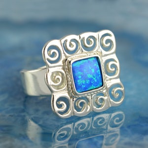 spiral blue opal silver ring, opal ring, Greek ring, Greek jewelry, blue opal ring, anniversary gift for wife, mothers day gift, womens ring