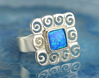 Spiralring blauer Opal, Silberring, Opalring, griechischer Ring, griechischer Schmuck, blauer Opalring, Geburtstagsgeschenk für Frau, Muttertagsgeschenk, Damenring
